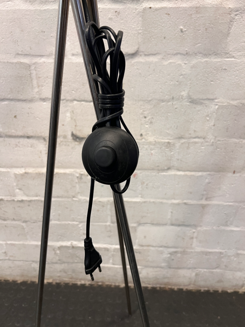 Contemporary Tripod Floor Lamp with Chrome Finish Base — Fair Condition with Visible Wear