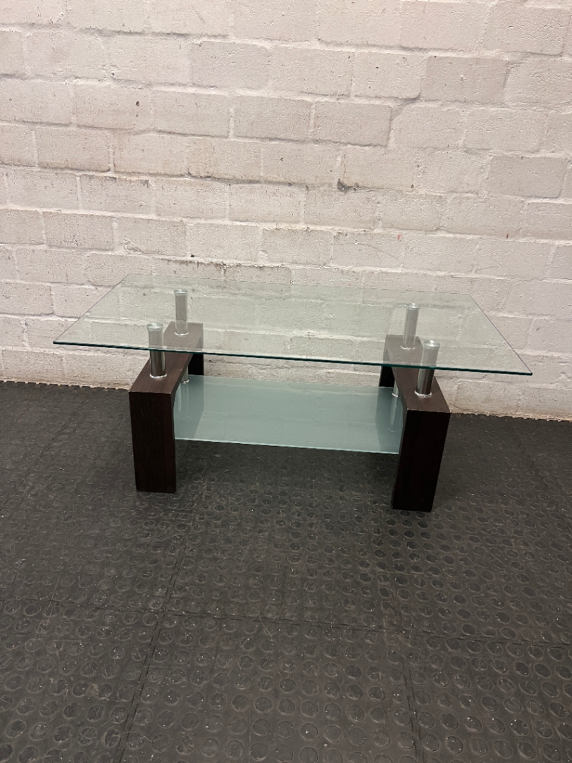 Contemporary Two-Tier Glass and Wood Coffee Table — Fair Used Condition