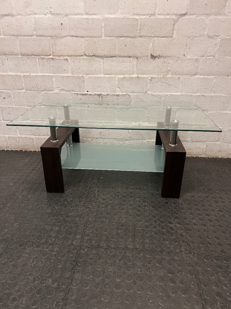 Contemporary Two-Tier Glass and Wood Coffee Table — Fair Used Condition