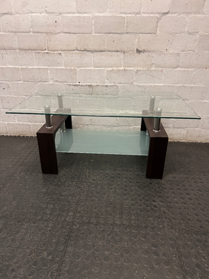 Contemporary Two-Tier Glass and Wood Coffee Table — Fair Used Condition