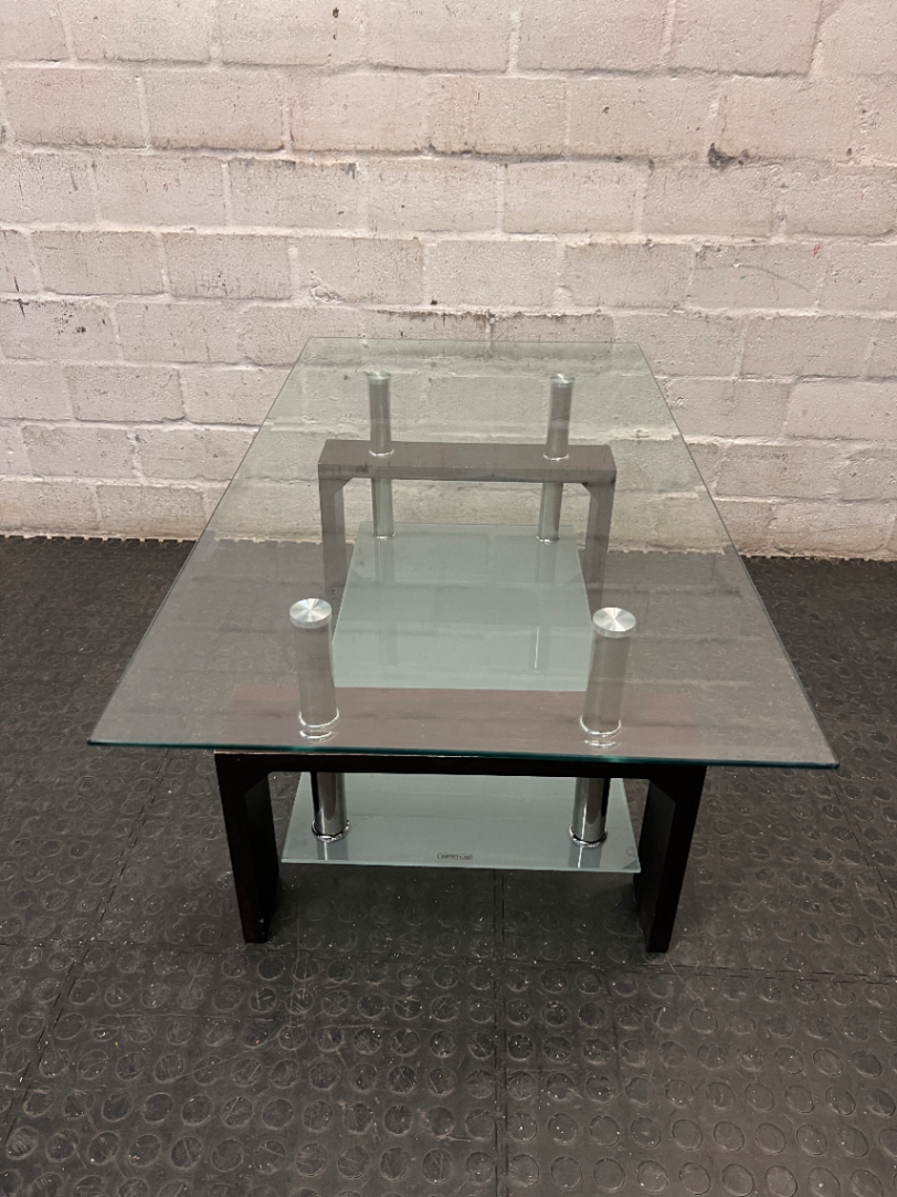 Contemporary Two-Tier Glass and Wood Coffee Table — Fair Used Condition