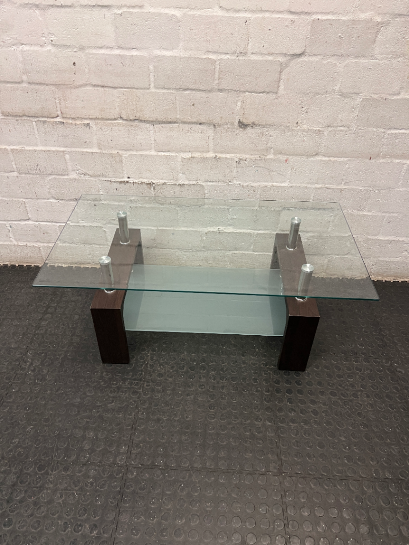 Contemporary Two-Tier Glass and Wood Coffee Table — Fair Used Condition