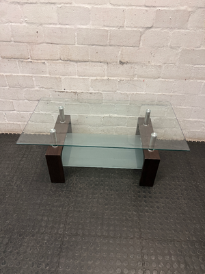 Contemporary Two-Tier Glass and Wood Coffee Table — Fair Used Condition
