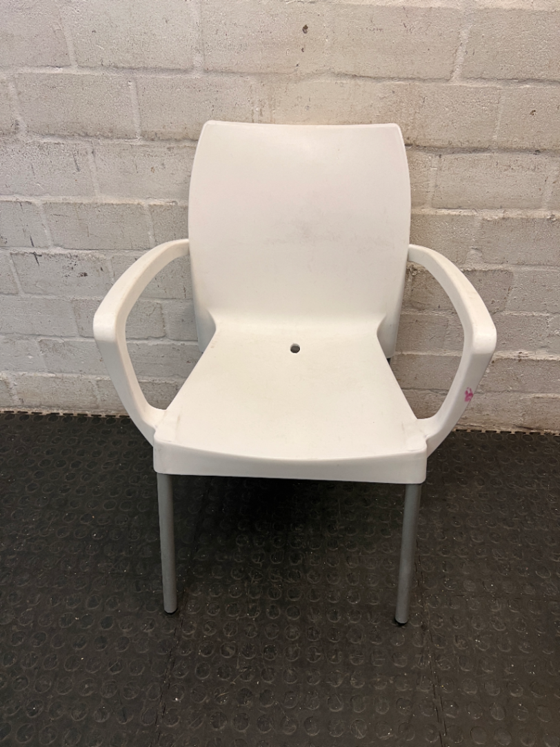 White Moulded Outdoor Chair with Metal Legs