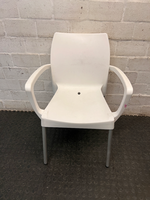 White Moulded Outdoor Chair with Metal Legs