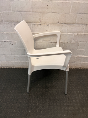 White Moulded Outdoor Chair with Metal Legs