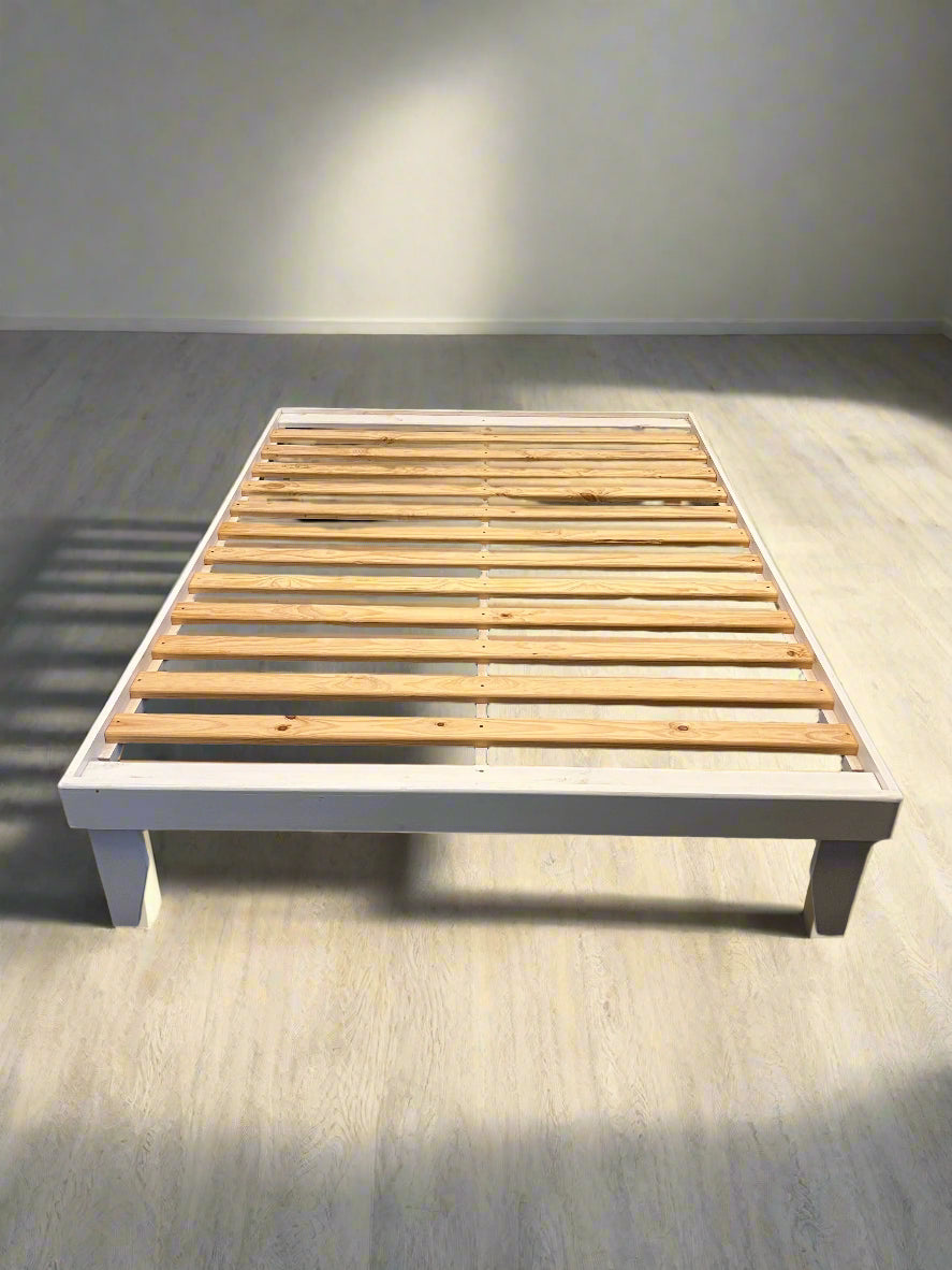 Contemporary White Wooden Double Bed Frame with Wooden Slats for Sale