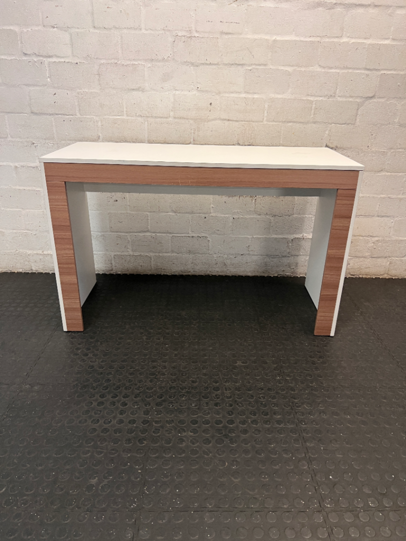 Contemporary White and Wood-Tone Office Desk — Fair Condition with Surface Wear - 2ndhandwarehouse.com