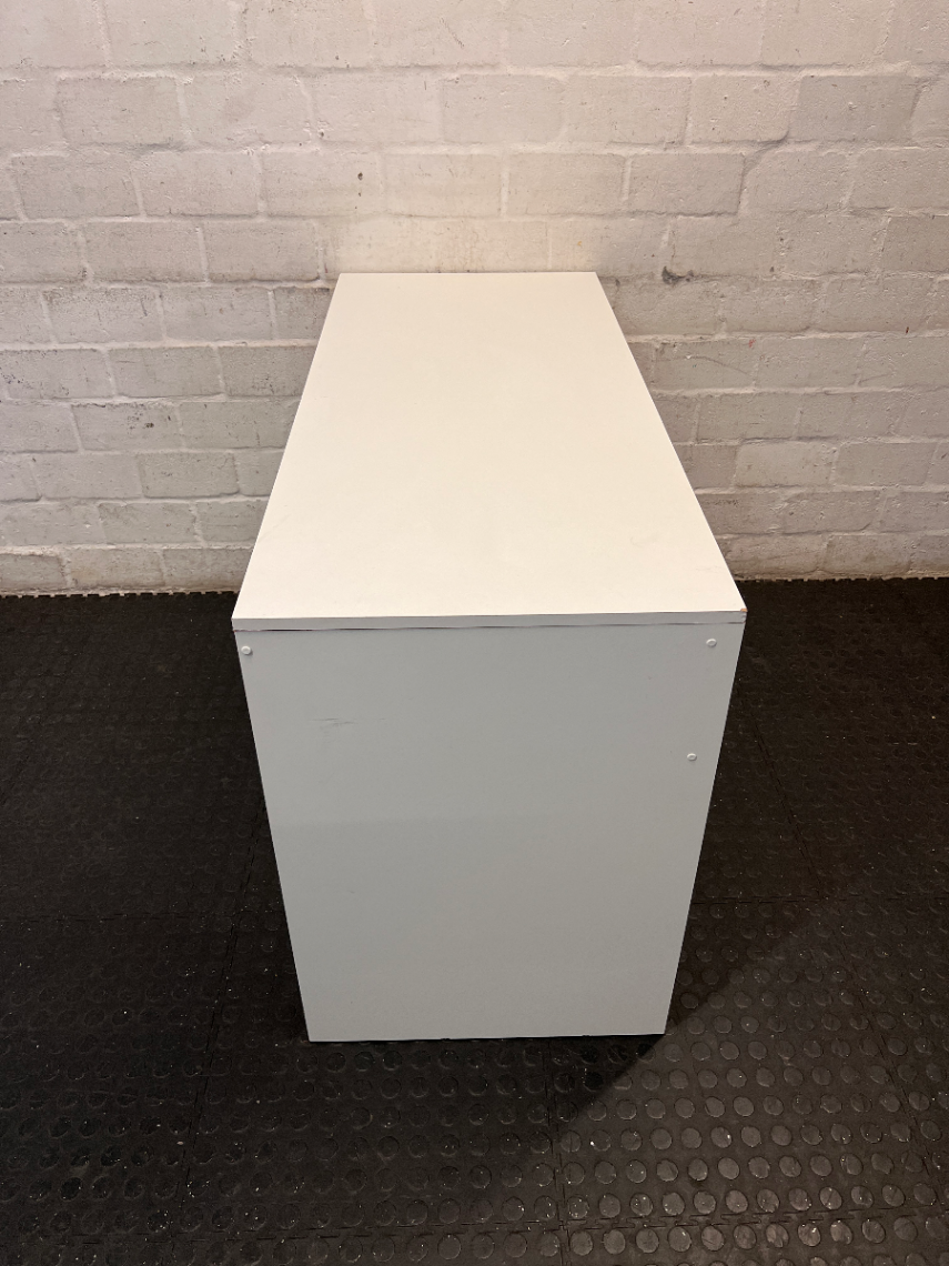 Contemporary White and Wood-Tone Office Desk — Fair Condition with Surface Wear - 2ndhandwarehouse.com