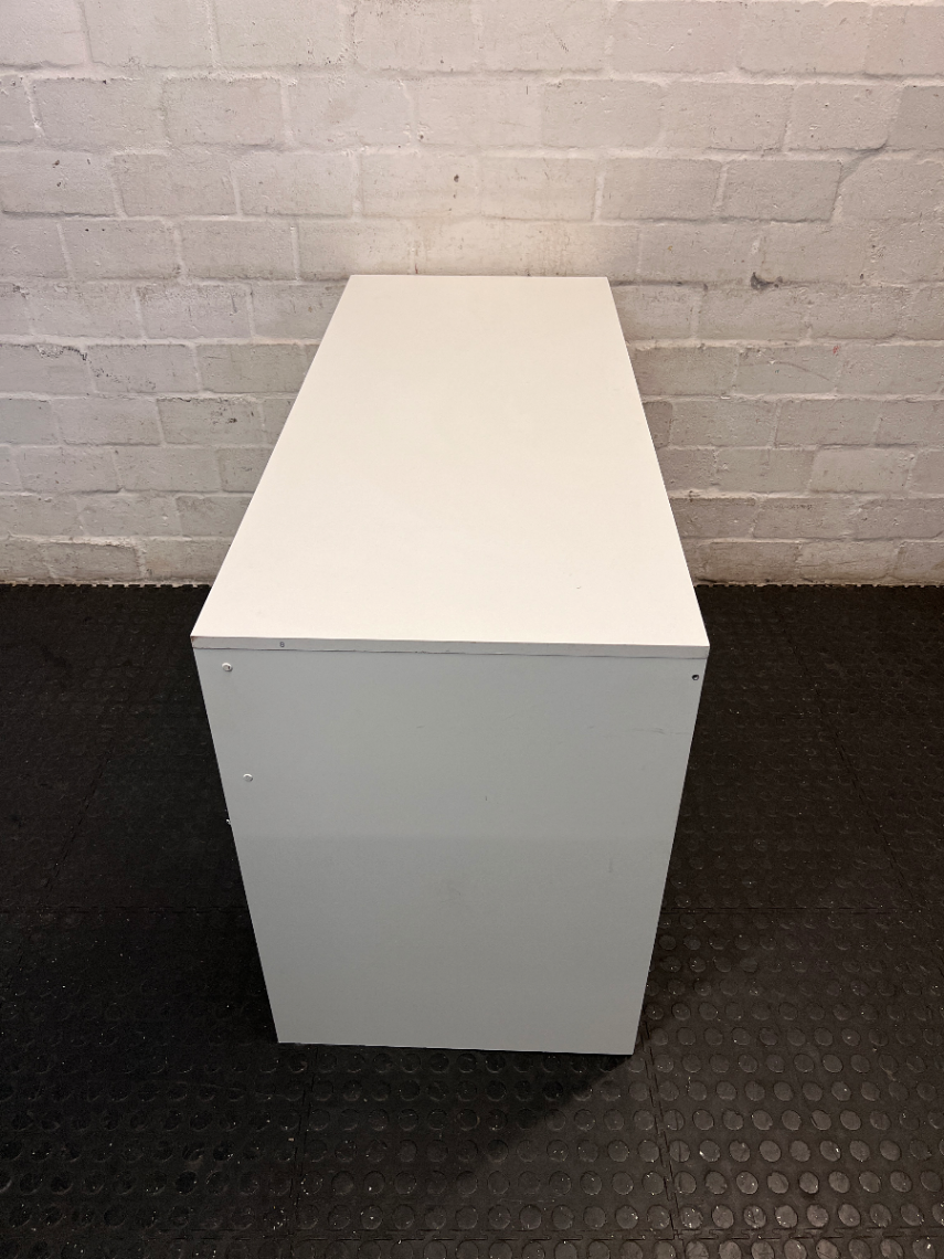 Contemporary White and Wood-Tone Office Desk — Fair Condition with Surface Wear - 2ndhandwarehouse.com