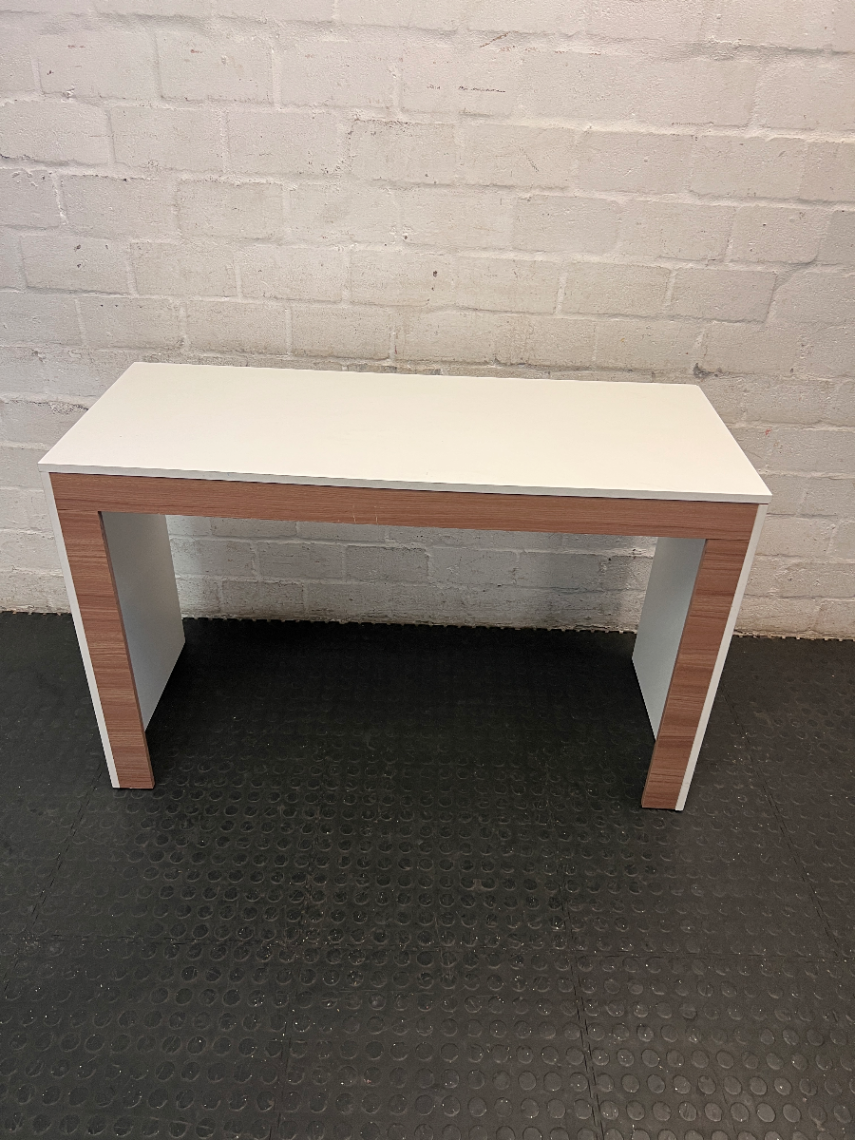 Contemporary White and Wood-Tone Office Desk — Fair Condition with Surface Wear - 2ndhandwarehouse.com