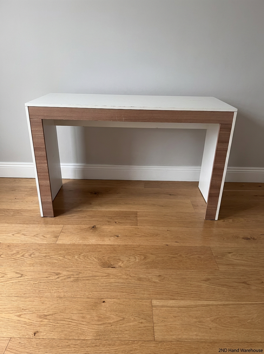Contemporary White and Wood-Tone Office Desk — Fair Condition with Surface Wear - 2ndhandwarehouse.com