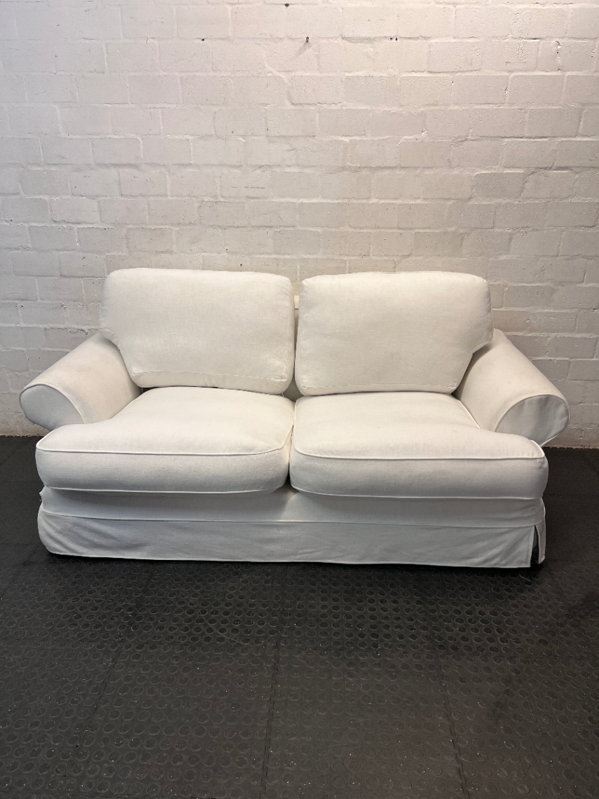 Coricraft 2 Seater White Slipcover Couch — Fair Used Condition