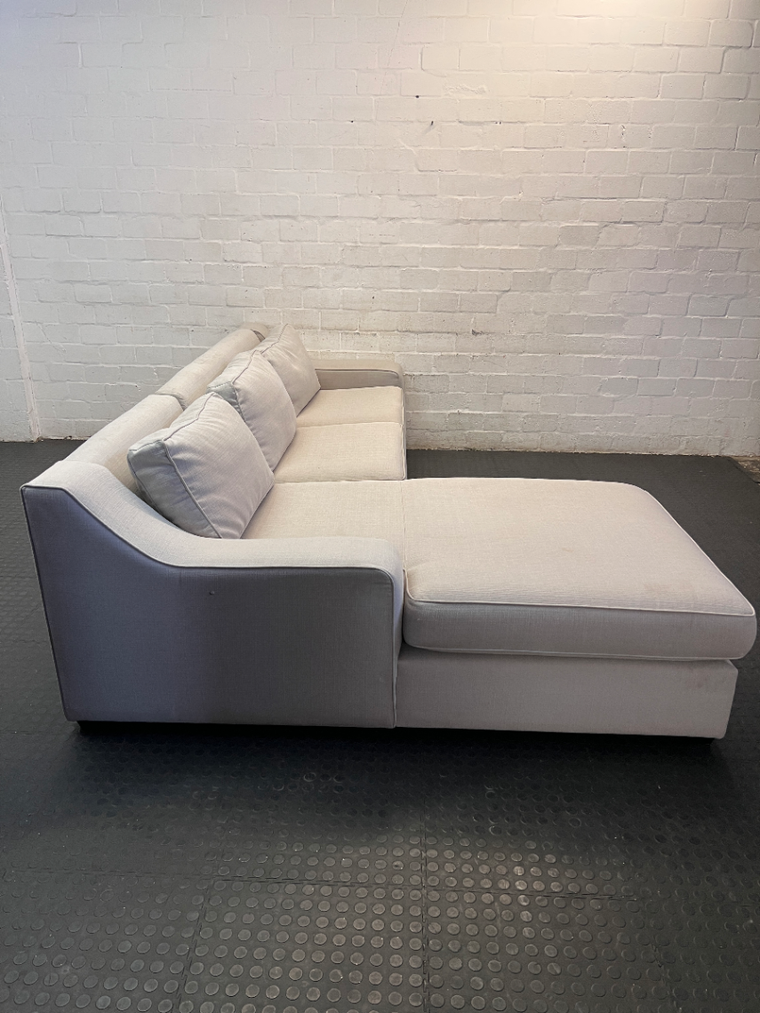 Coricraft Grey Fabric L-Shaped Couch — Clean and Comfortable Condition