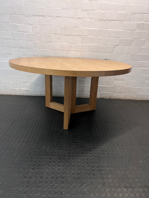 Coricraft Round Wooden Dining Table with Pedestal Base — Fair Condition with Visible Wear - 2ndhandwarehouse.com