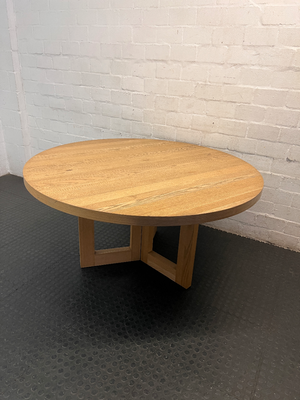 Coricraft Round Wooden Dining Table with Pedestal Base — Fair Condition with Visible Wear - 2ndhandwarehouse.com