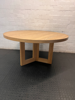Coricraft Round Wooden Dining Table with Pedestal Base — Fair Condition with Visible Wear - 2ndhandwarehouse.com