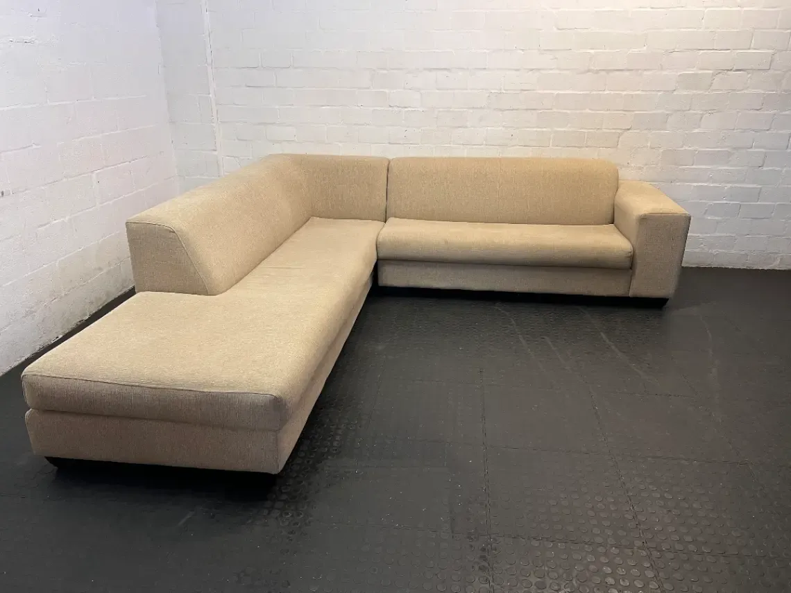 Coricraft Sand L-Shape Couch - Minor Seat Depression - 2ndhandwarehouse.com