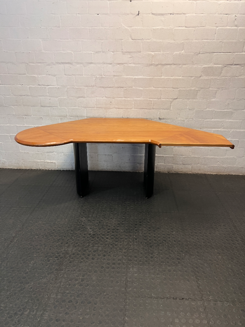 Corner Office Desk with Wood Finish and Black Legs — Fair Condition with Visible Wear