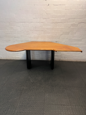 Corner Office Desk with Wood Finish and Black Legs — Fair Condition with Visible Wear