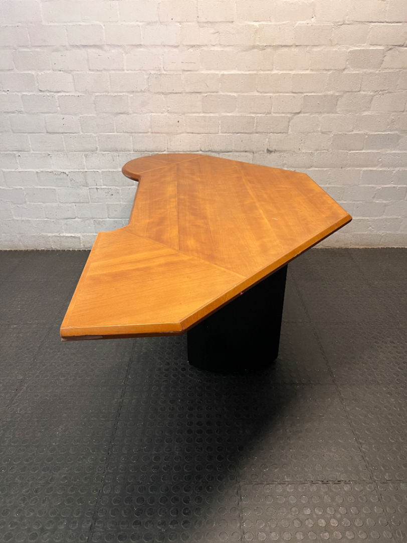 Corner Office Desk with Wood Finish and Black Legs — Fair Condition with Visible Wear