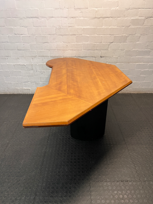 Corner Office Desk with Wood Finish and Black Legs — Fair Condition with Visible Wear