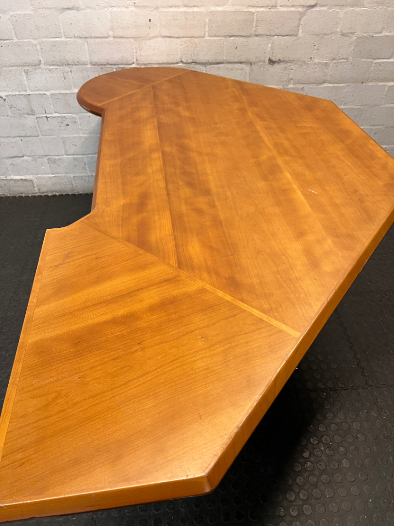 Corner Office Desk with Wood Finish and Black Legs — Fair Condition with Visible Wear