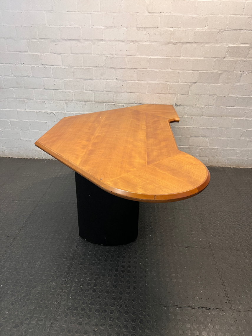 Corner Office Desk with Wood Finish and Black Legs — Fair Condition with Visible Wear