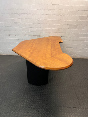 Corner Office Desk with Wood Finish and Black Legs — Fair Condition with Visible Wear