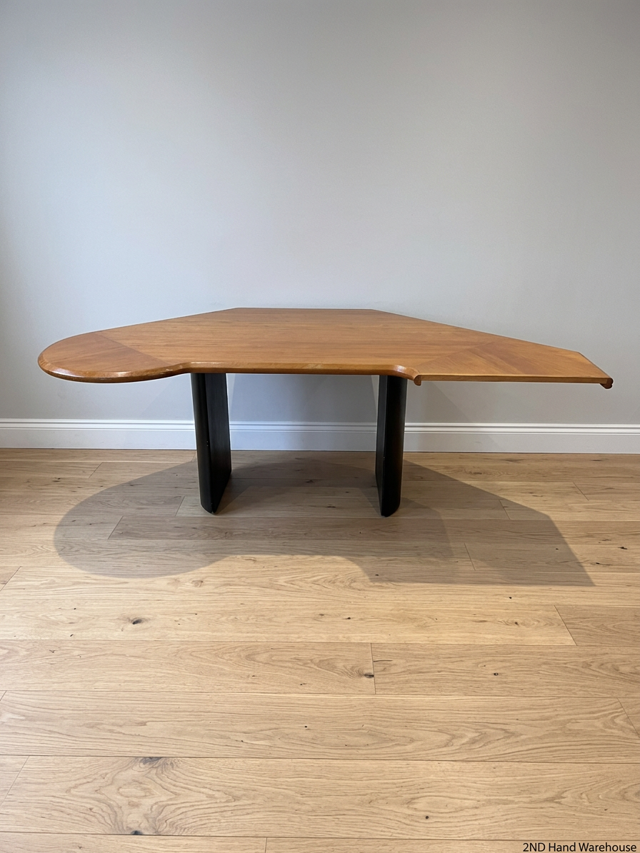 Corner Office Desk with Wood Finish and Black Legs — Fair Condition with Visible Wear