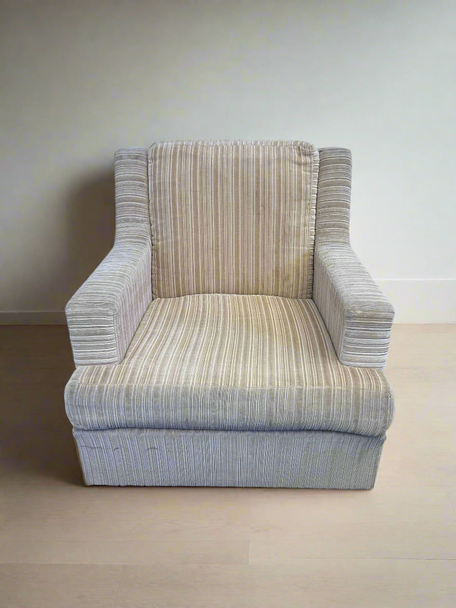 Cozy Cream Striped Armchair with Minor Wear