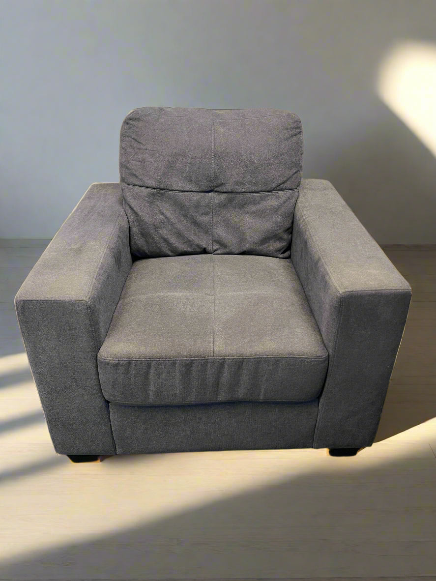 Cozy Grey Fabric Armchair – Modern Style, Minor Wear