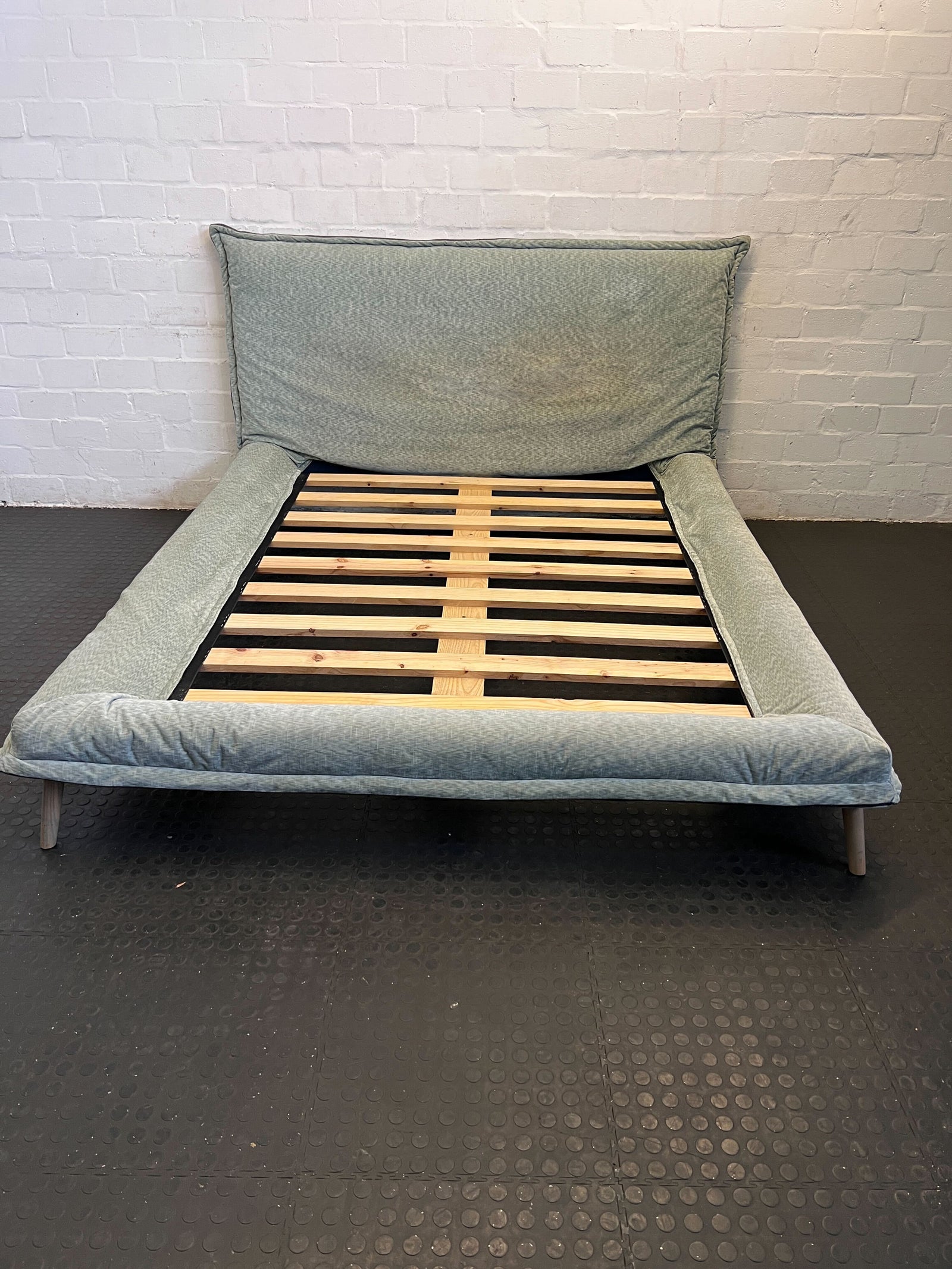 Cozy Light Blue Fabric Daybed - Minor Wear, Chic Design - REDUCED