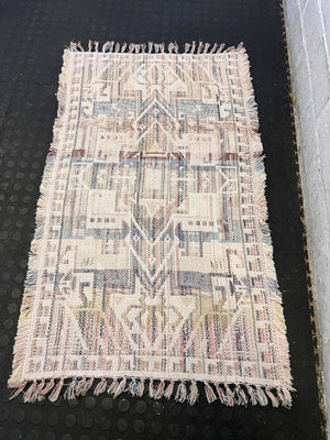 Cozy Bohemian Woven Area Rug with Fringe – Light Pastel Design - PRICE DROP