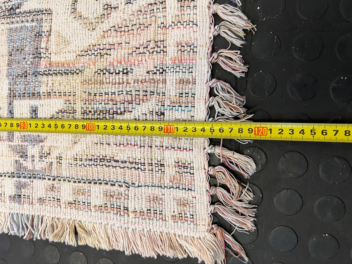 Cozy Bohemian Woven Area Rug with Fringe – Light Pastel Design - PRICE DROP