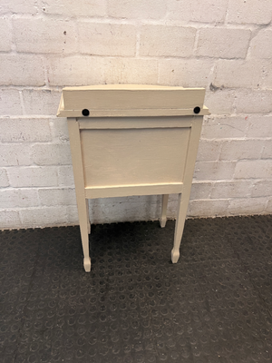 Cream Bow-Front Wooden Bedside Table with Raised Legs — Fair Condition with Paint Wear