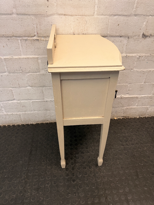 Cream Bow-Front Wooden Bedside Table with Raised Legs — Fair Condition with Paint Wear