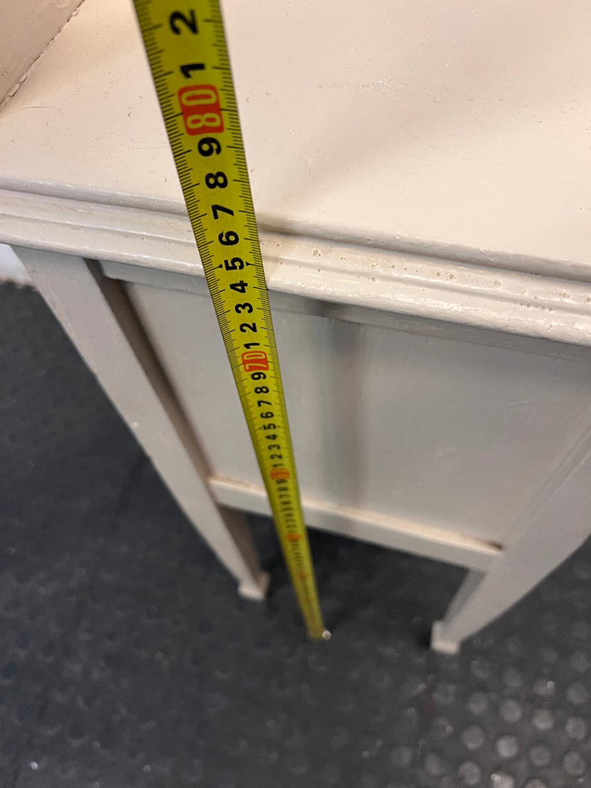 Cream Bow-Front Wooden Bedside Table with Raised Legs — Fair Condition with Paint Wear