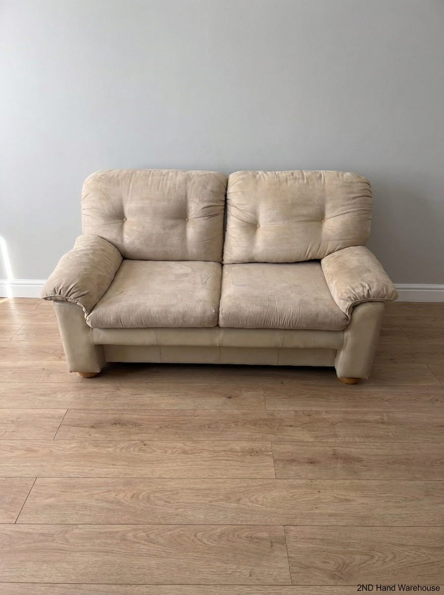 Cream Micro Suede 2-Seater Couch - Minor Faults & Pen Mark - 2ndhandwarehouse.com