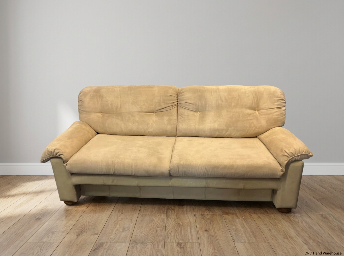Cream Micro Suede 3-Seater Couch - Minor Velcro Issues - 2ndhandwarehouse.com