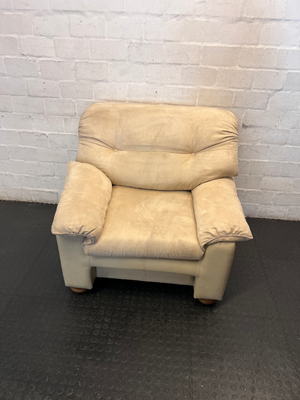 Cream Microsuede 1 Seater Couch - Minor Velcro Wear - 2ndhandwarehouse.com