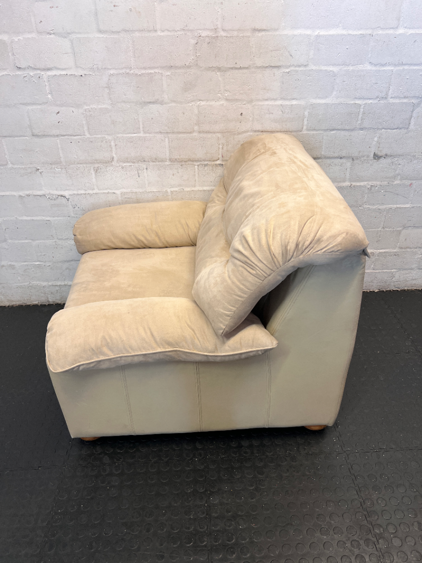 Cream Microsuede 1 Seater Couch - Minor Velcro Wear - 2ndhandwarehouse.com