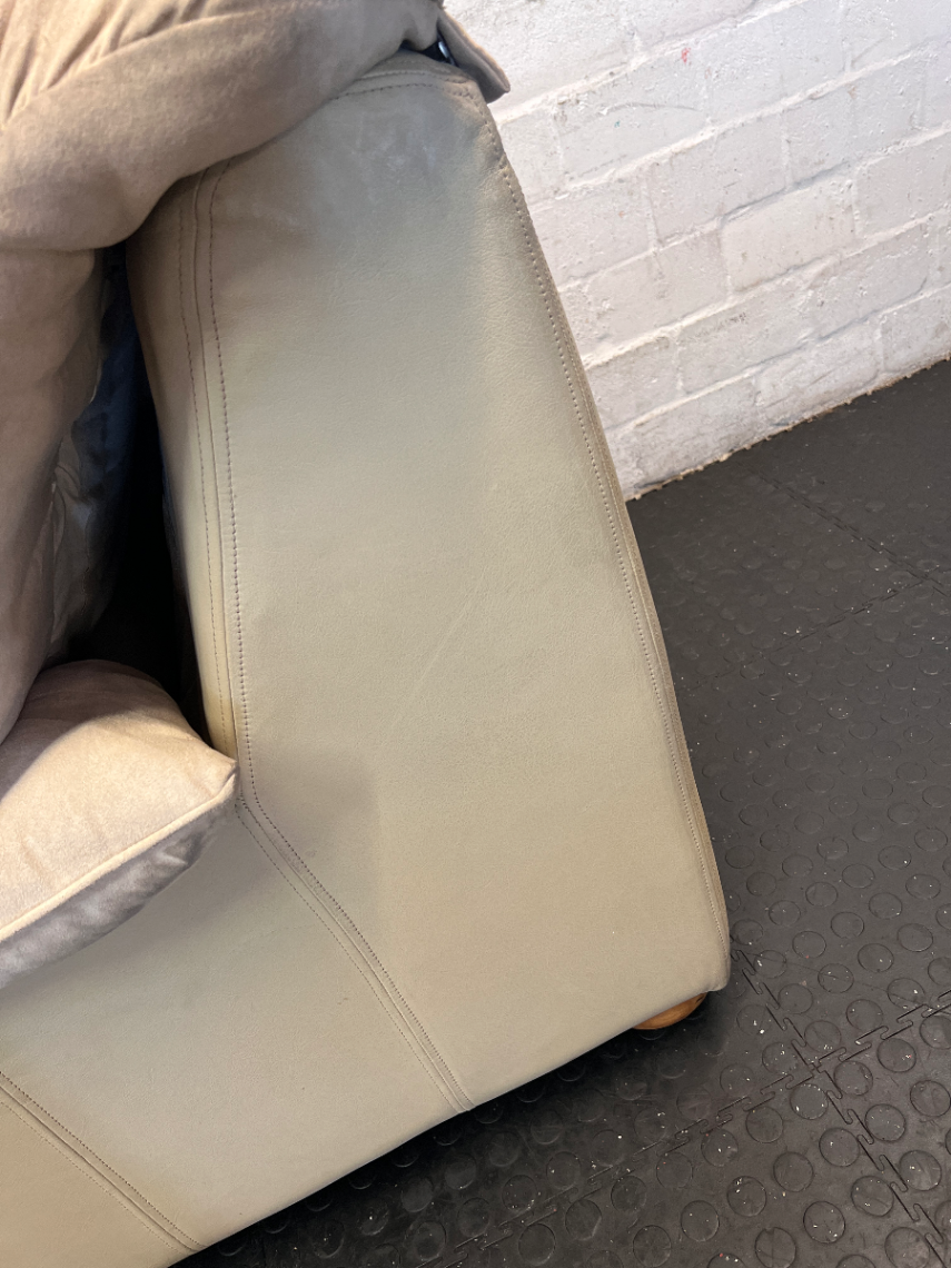 Cream Microsuede 1 Seater Couch - Minor Velcro Wear - 2ndhandwarehouse.com