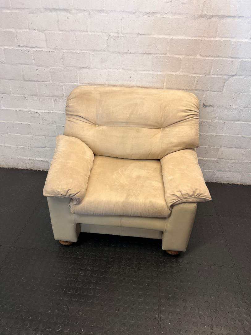 Cream Microsuede 1 Seater Couch - Minor Velcro Wear - 2ndhandwarehouse.com