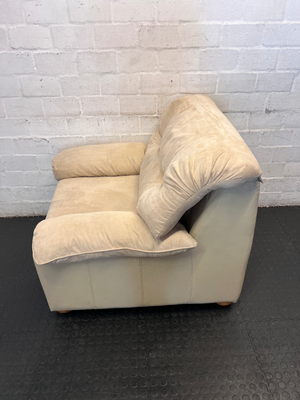 Cream Microsuede 1 Seater Couch - Minor Velcro Wear - 2ndhandwarehouse.com