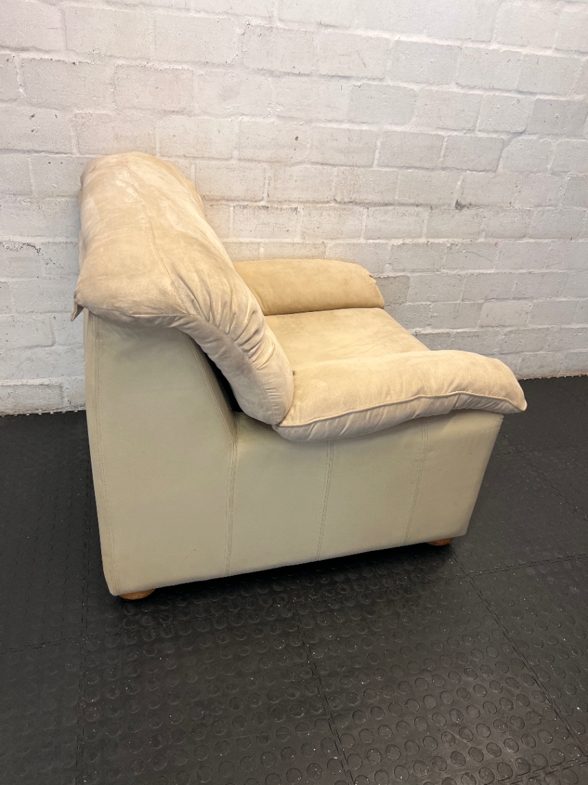 Cream Microsuede 1 Seater Couch - Minor Velcro Wear - 2ndhandwarehouse.com