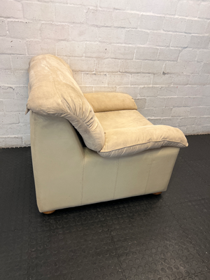 Cream Microsuede 1 Seater Couch - Minor Velcro Wear - 2ndhandwarehouse.com
