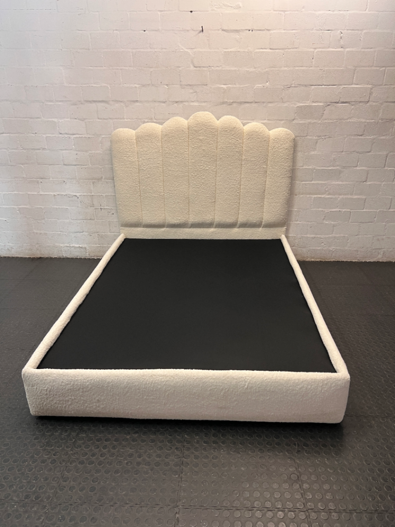 Cream Scalloped Bouclé Double Bed Frame — Good Working Order