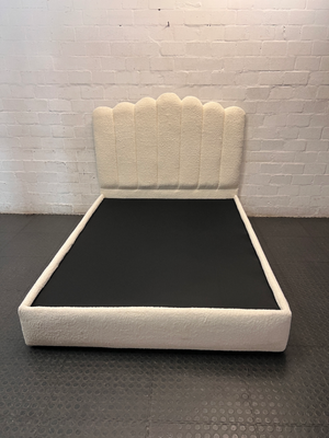 Cream Scalloped Bouclé Double Bed Frame — Good Working Order
