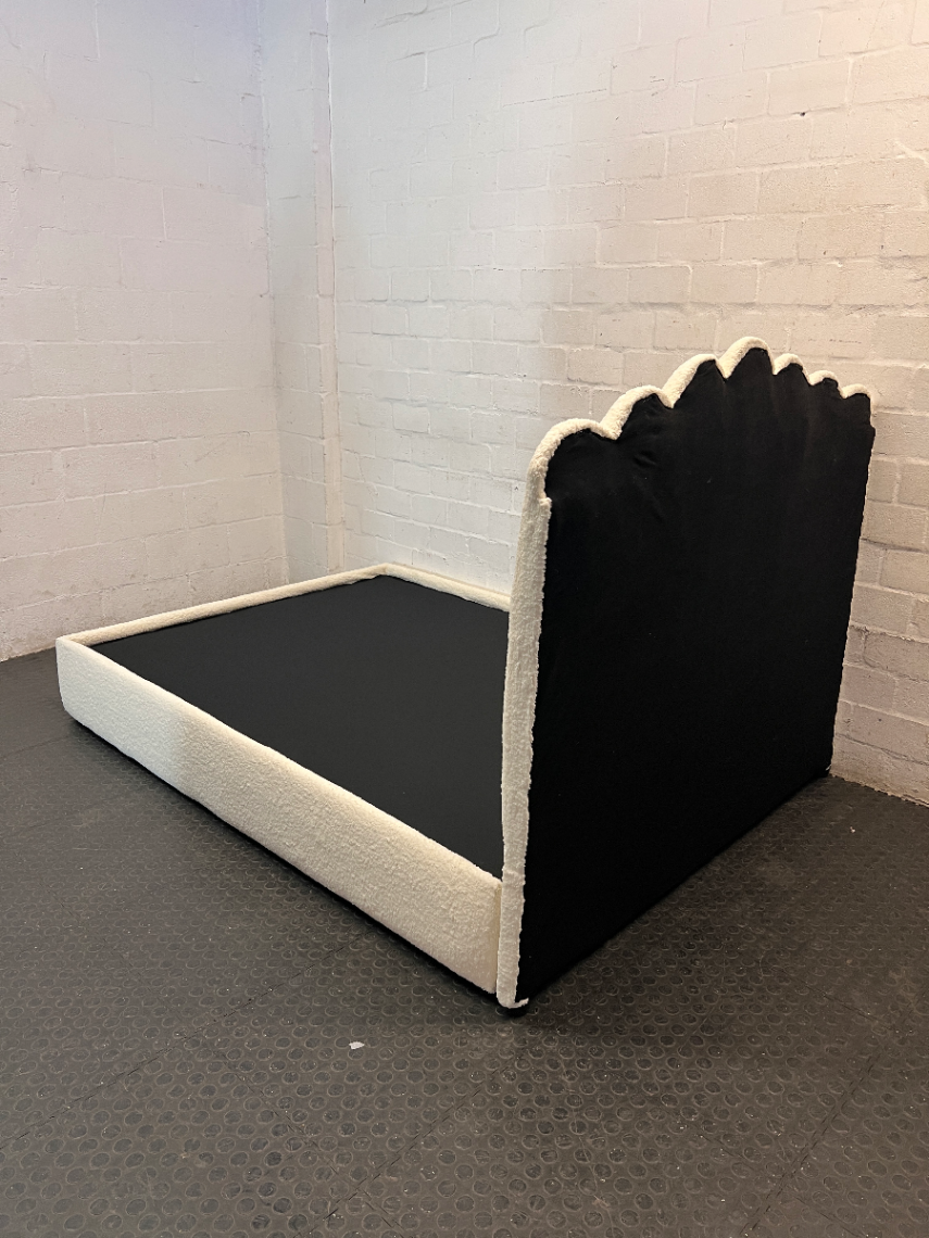 Cream Scalloped Bouclé Double Bed Frame — Good Working Order